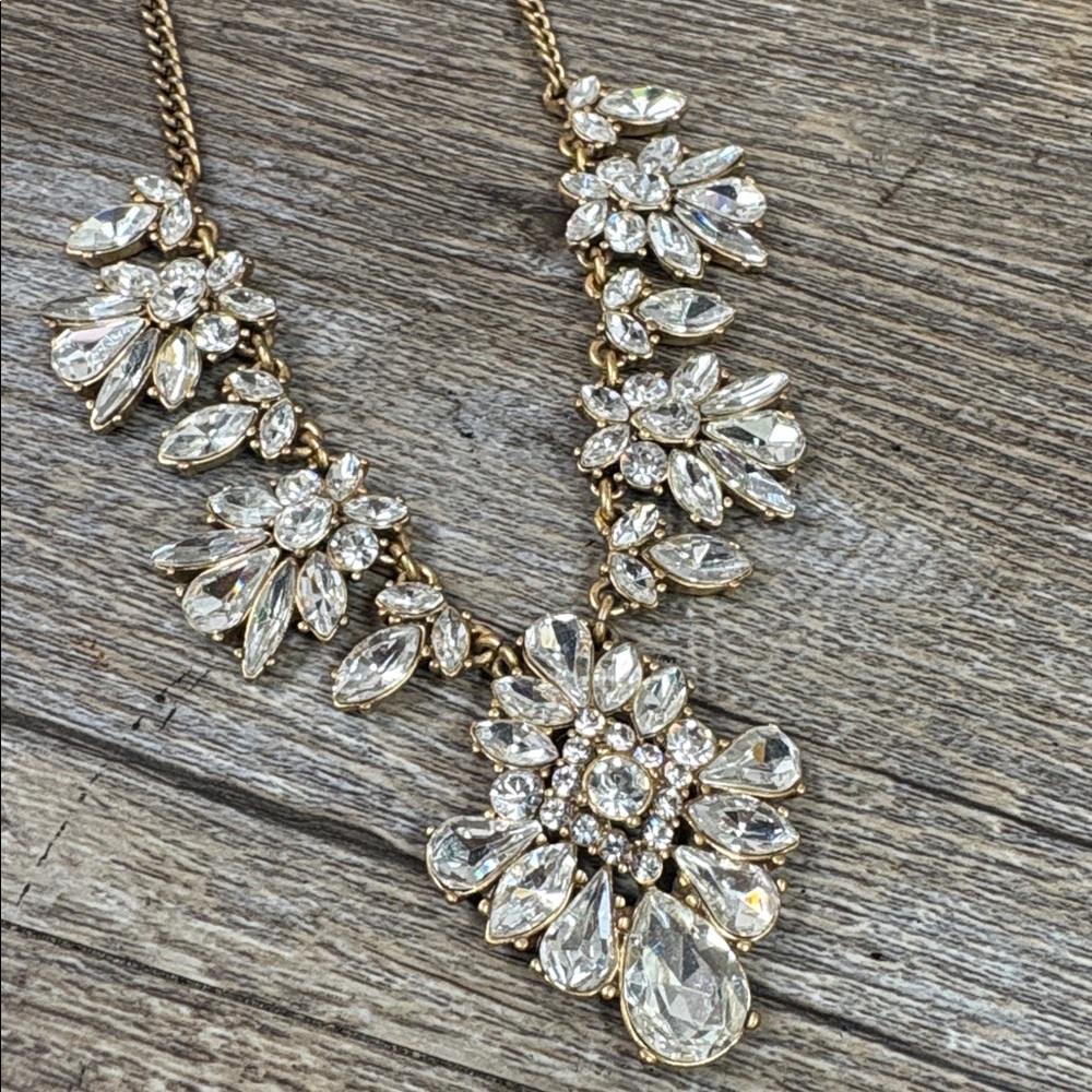 J.Crew “Radiant Petals” Gold-Tone Crystal Statement Necklace (Adjustable 18–20”)